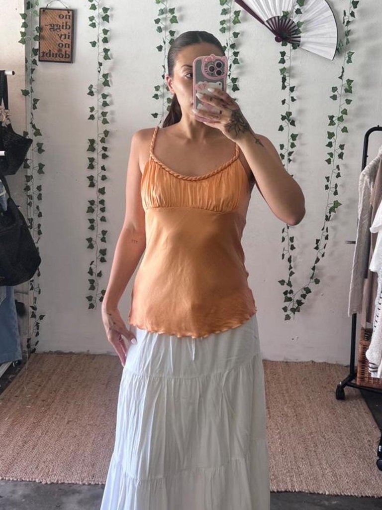 100% Silk Orange Camisole With Braided Straps And Side Zipper Size M